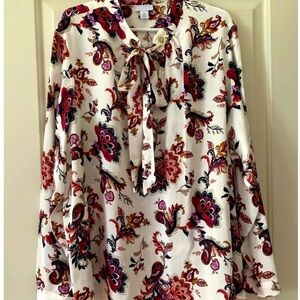 Liz Claiborne multicolor Crema‎ Paisley Bow Tie Top